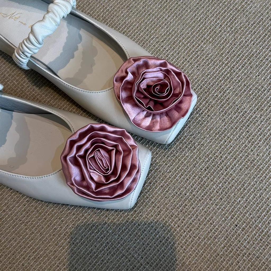 2026 New Spring Genuine Leather French Retro Flower Mary Jane Shoes Super Cute Flat Black Women's Shoes