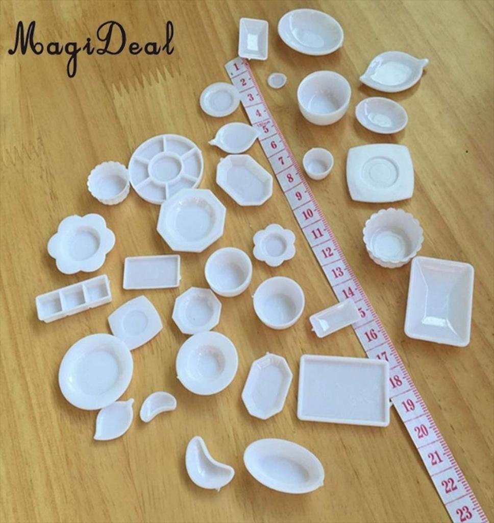 Tomtask Dollhouse Miniature Plastic Plate 33 White Set, Pieces, 1/12 Scale,