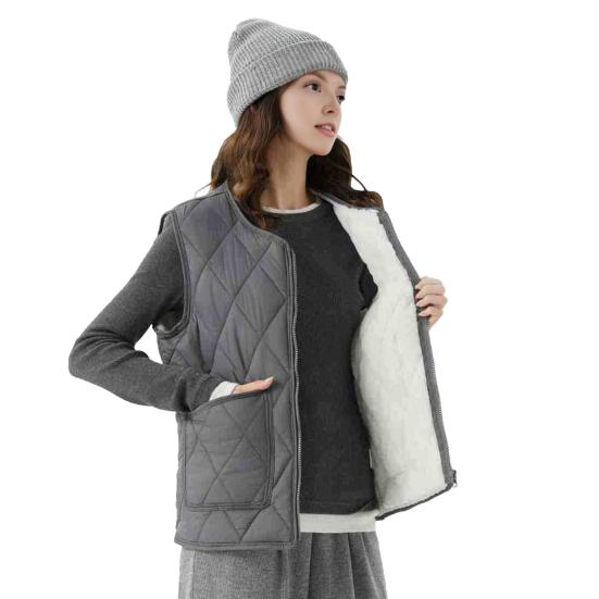 Gilet trapuntato da donna, cappotto casual senza maniche, giacca con zip foderata in pile, capospalla caldo autunnale invernale con tasche