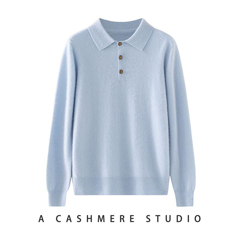 Women's Pure Cashmere POLO Collar Sweater - Autumn/Winter Slimming Loose Fit Base Layer Pullover