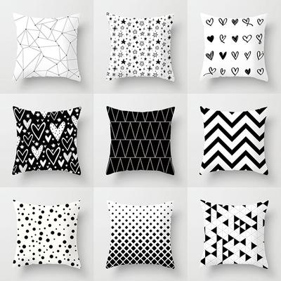 Schwarz-weißer geometrischer dekorativer Kissenbezug, Polyester-Kissenbezug, gestreifter geometrischer Kissenbezug, geeignet für Sofa
