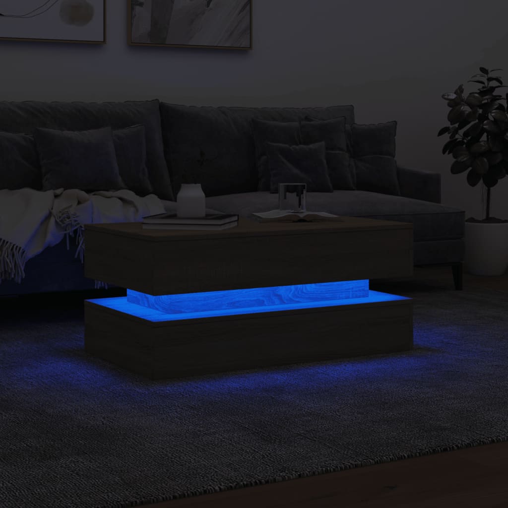 Modern Coffee Table With LED Lighting, Sonoma Oak, 90X50X40 Cm