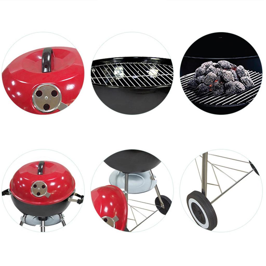 Barbecue with Lid, Porcelain-enamelled Steel Grates And Wheels, Ideal for Outdoor Cooking in The