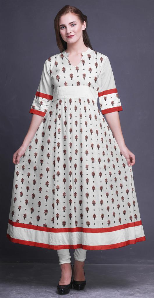 Bimba Gold Leaves & Peony Floral Printed Womens AnarkaliA  KurtiA  Kurta Flared Maxi Blouse