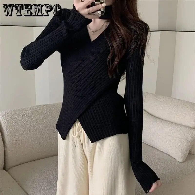 Černý Tenký Slim Halter Dutý svetr Dámské Pletený svetr s dlouhým rukávem Jednobarevné Sexy Ležérní Top Jarní Podzim tílko