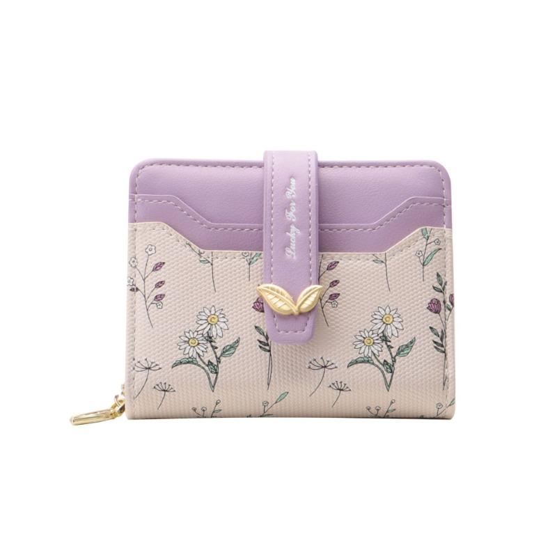 

Многофункциональный кошелек с цветами женский короткий тонкий и компактный кошелек для мелочи на молнии новый женский кошелек визитница фиолетовый