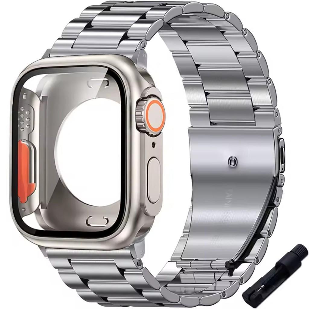 Glass Case+Metal Stainless Steel Strap For Apple Watch S11 S10 42mm 46mm 45mm 44mm 41mm 40mm iWatch Series 11 10 9 8 7 6 5 4 se
