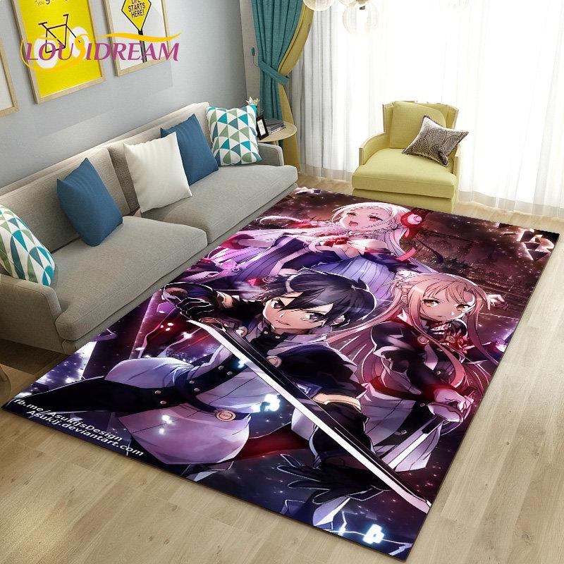 SAO Sword Art Online Anime Area Rug Large,Carpet Rug for Living Room Bedroom Sofa Doormat Decoration, Non-slip Floor Mat Cover