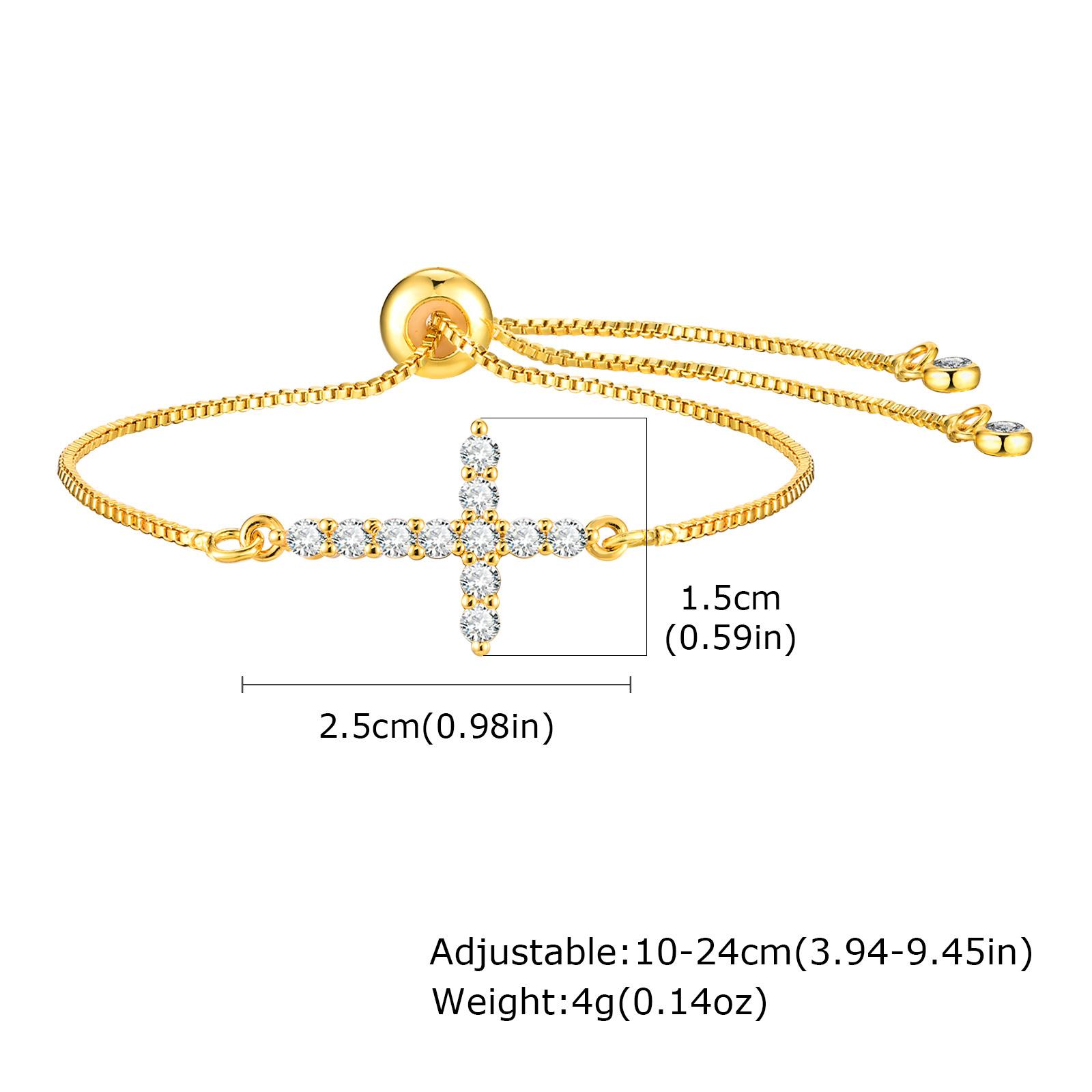

Zircon Sideway Cross Bracelet for Women, Adjustable Copper Chain Bracelet, Christian Jewelry Baptism Gift