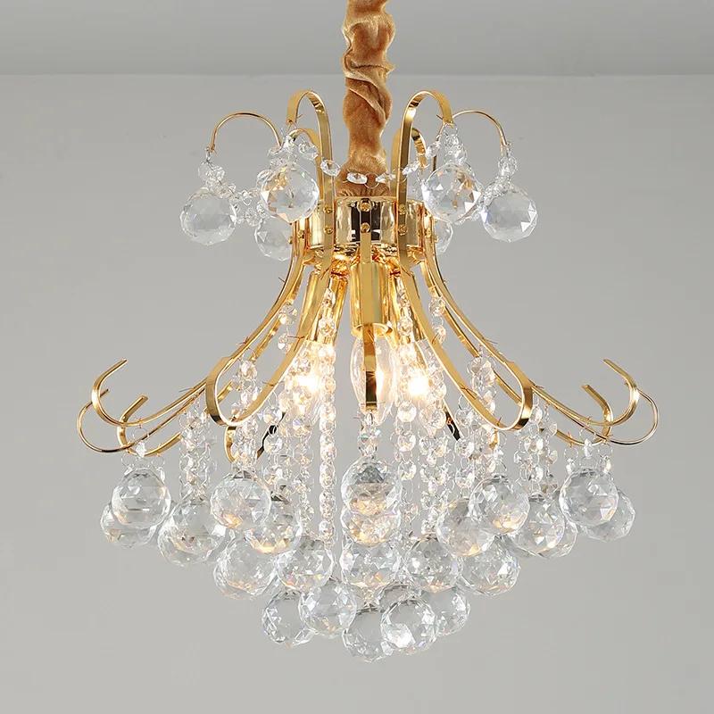 French Golden Cognac Crystal Chandelier European Design Sense Purple Red Hotel Bedroom Ceiling Decoration LED Pendant Lamp