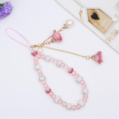 Diamond-Inlaid Mobile Phone Lanyard with Flower Pendant and Tassel