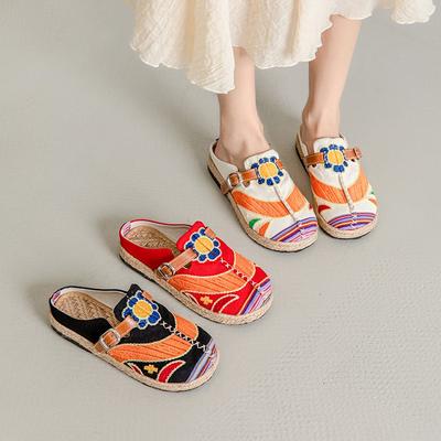 Scarpe di Stoffa Ricamate da Donna Stile Etnico Versatili Leggere Cotone Lino Ballerine Piatti