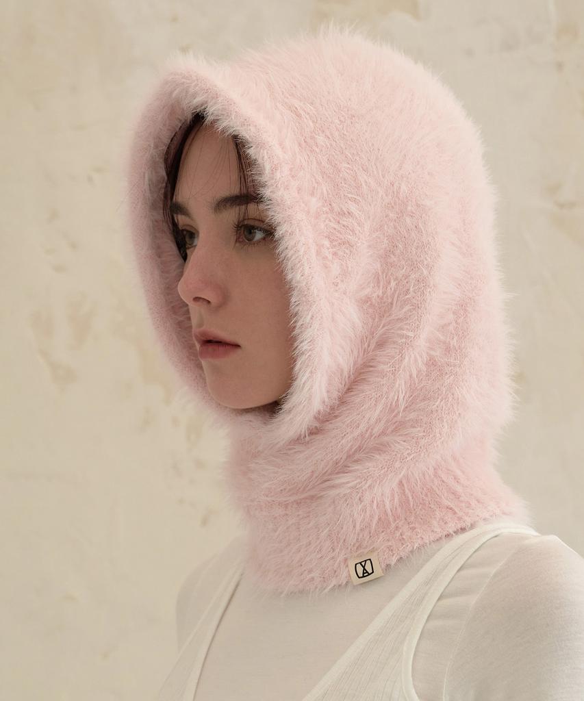 Bajal Va Square Label Hairy Balaclava Pink