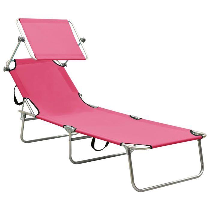 VidaXL Chaise Longue Pliable avec Auvent Transat de Patio Bain de Soleil d'Extérieur Chaise Longue de Terrasse Jardin 310363