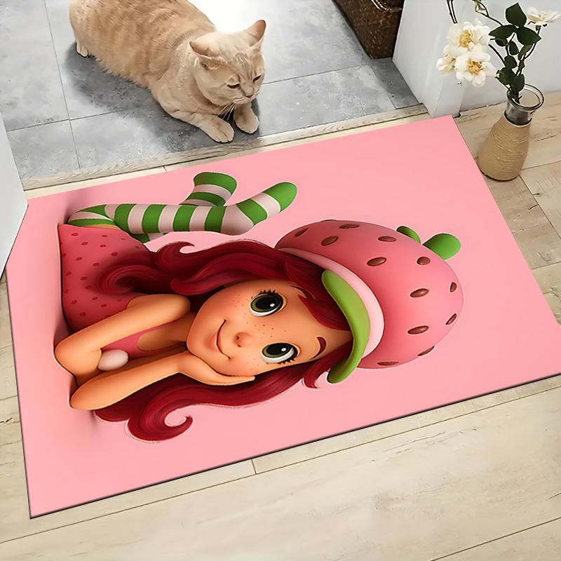 1Pc Strawberry Shortcake'S Sweet Adventure Carpet Rug Customizable Soft Washable Antislip Home Living Room Sofa Mats Personalized Rug 0917257