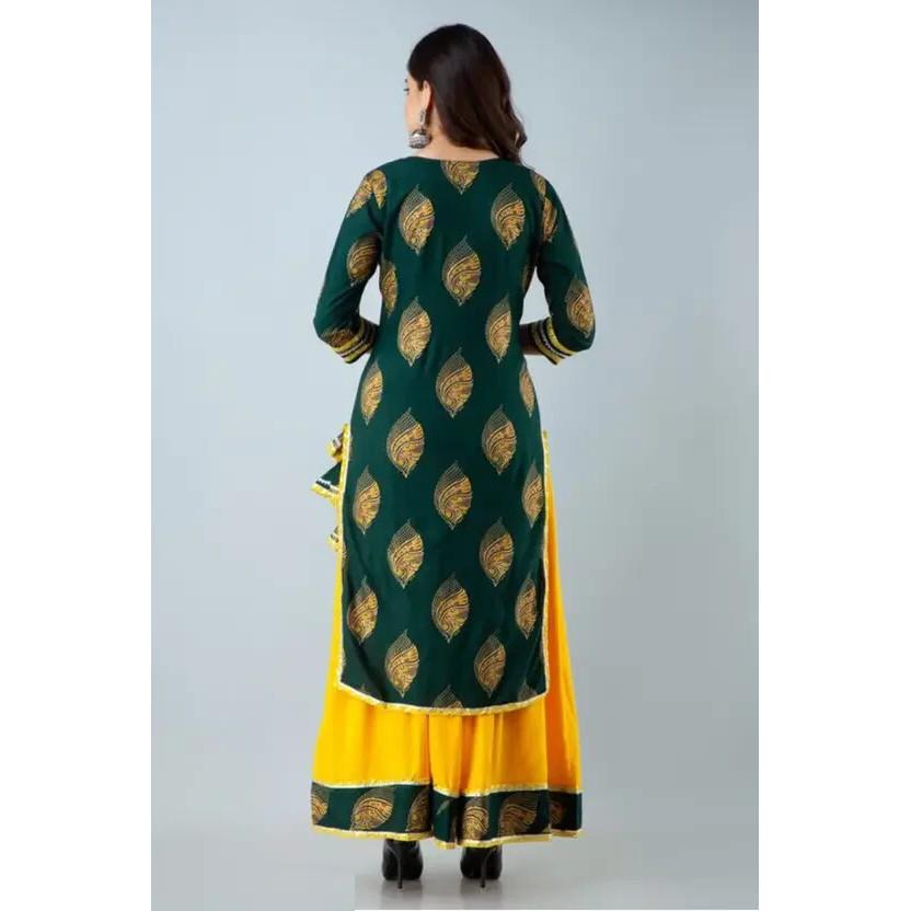 Women Party Wear Top Tunic Kurta Skirt Set Indian Bollywood Rayon Kurti Ethnic VSO-1705 C