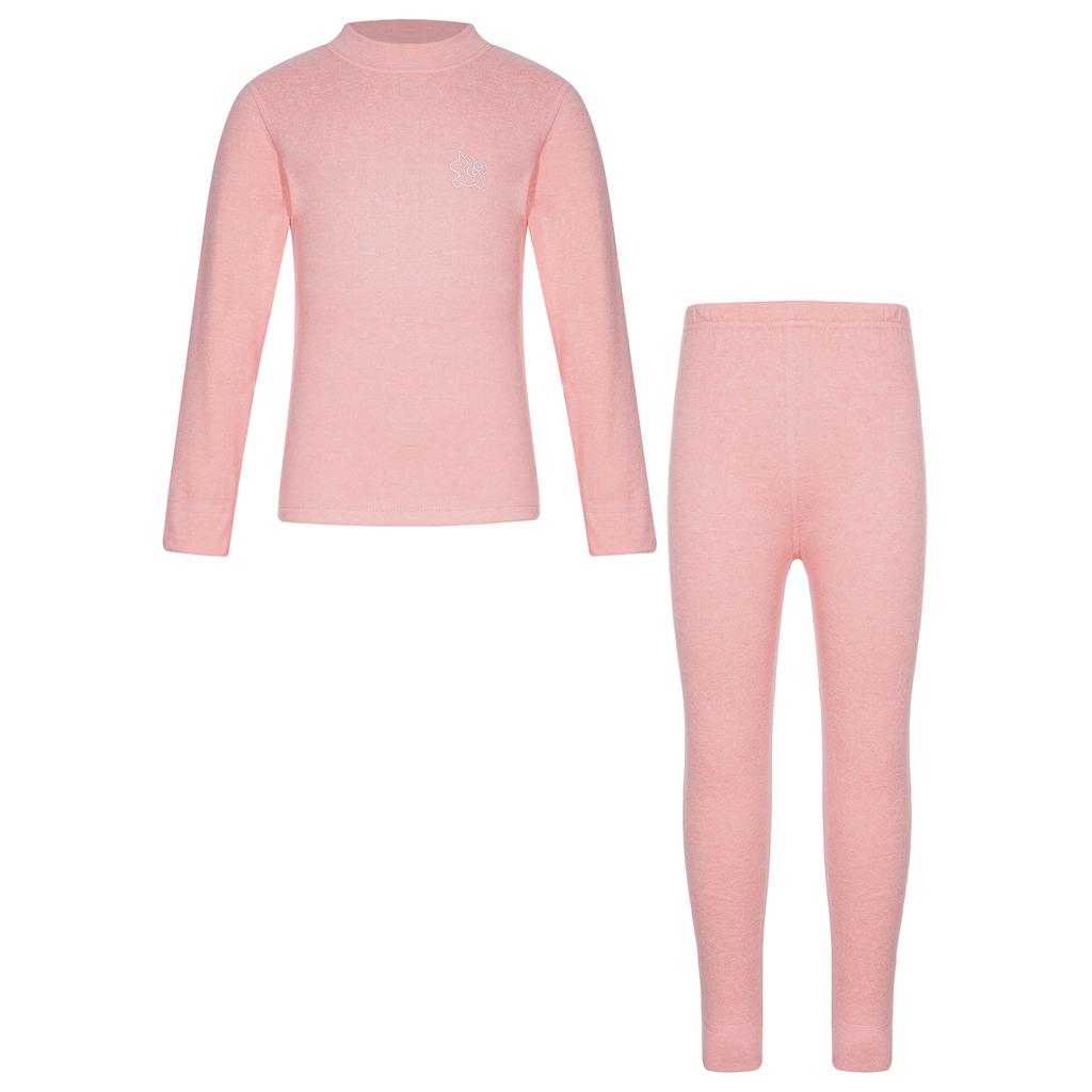 Set di biancheria intima termica per bambini Due pezzi Colore Unico Strato di Base Maglietta a Maniche Lunghe Leggings con Vita Elastica