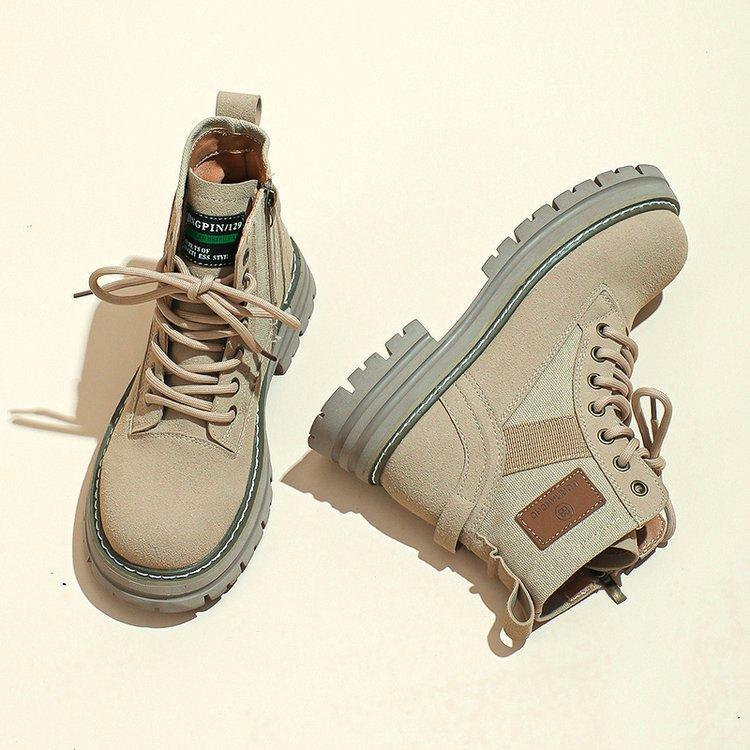 Martin boots women's 2025 new autumn and winter velvet retro tooling boots winter versatile yellow platform short boots children increase height