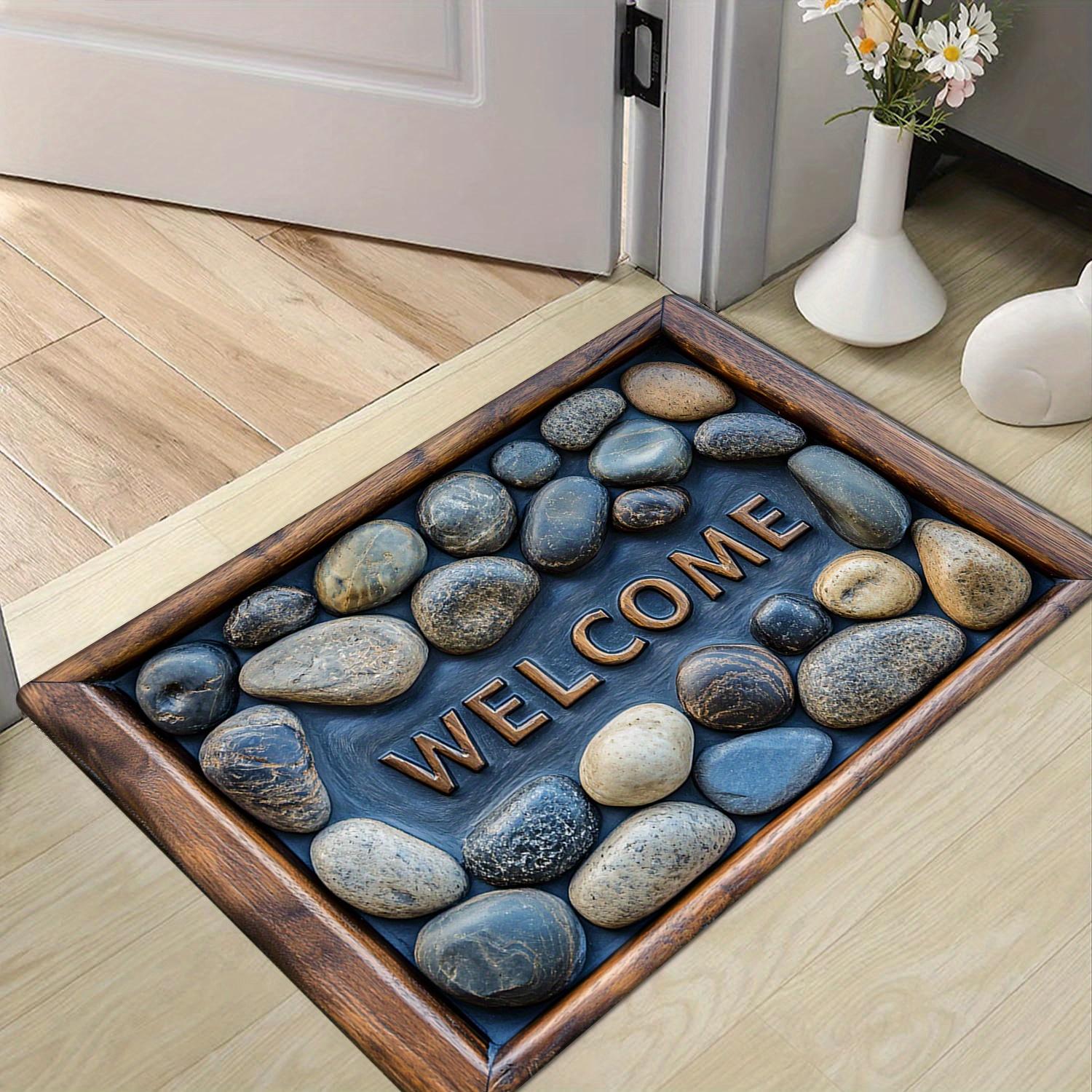 

1pc of spring and summer flannel retro old wood grain border, pebble patterned welcome mat, luxurious soft Mat decoration, suita 40x60cm