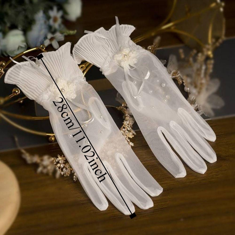 1 Pair Etiquette Marie Cat Cos White Satin Gloves Wedding Mesh Elegant Bow Knot Gloves Thin Sweet Lace Gloves Women Ladies/Girls