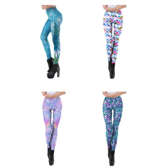 Højtaljede Yoga Bukser 3D Havfrue Mønster Leggings Realistisk Fiskeskæl Mønster Åndbare Dans Leggings
