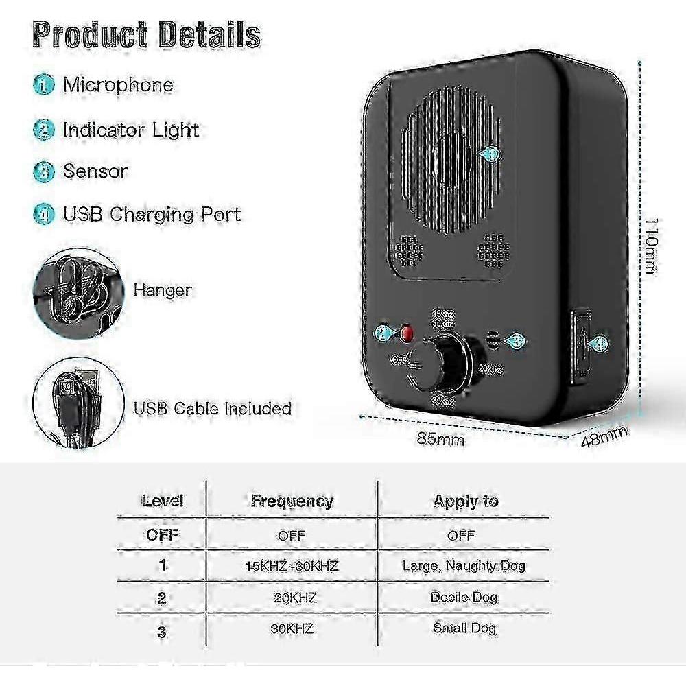 2025 New Dog Anti Bark Device Adjustable Frequency 3 Ultrasonic Anti Bark Device Dog Training Anti Bark For -cn,zxl