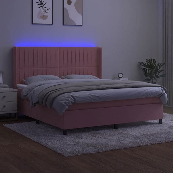 Maison Exclusive - Sommier à lattes de lit matelas et LED Rose 180x200 cm Velours