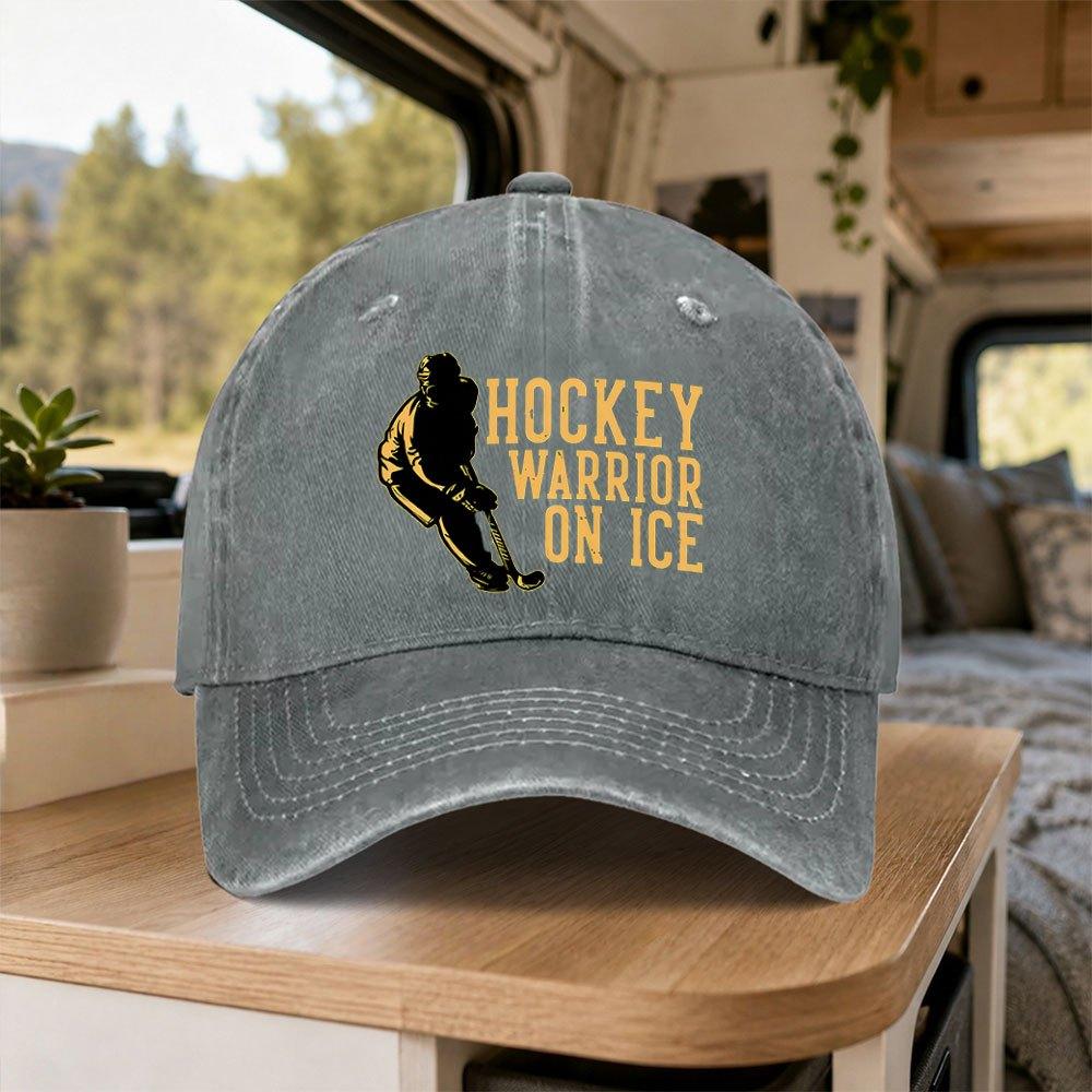 Vintage Washed Ice Hockey Warrior Baseball Cap Adjustable Duckbill Hat For Outdoor Sports Daily Wear Parties Vacations