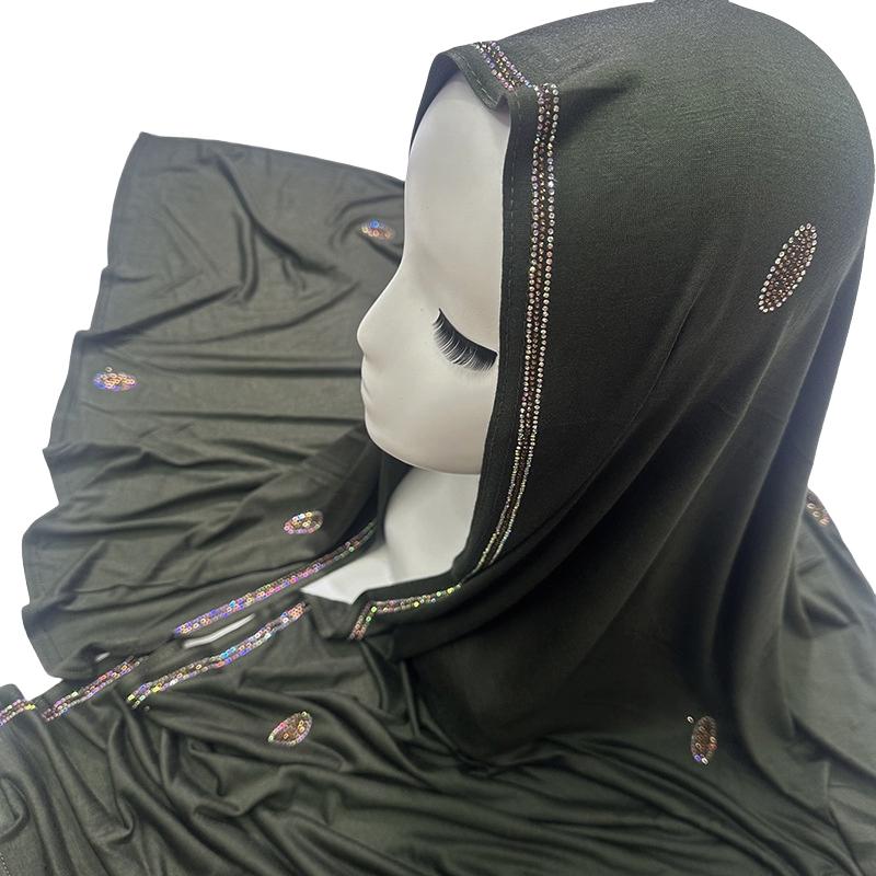 Luxury Czech Diamonds Mercerized Cotton Jersey Scarf Muslim Woman Premium Shiny Shawl Hijabs Arab Female Stretchy Turbans Wrap