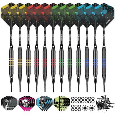 CyeeLife Soft Tip Darts Set - 12 Pack Professional Darts with 4 Color Barrels, 24 Dart Flights, 50 Extra 2BA Tips for Electronic Dartboard