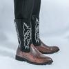 Men’s Pointed Toe Embroidered Western Cowboy Boots Casual Retro Dress Leather Men’s  Mid-calf Boots Plus Size