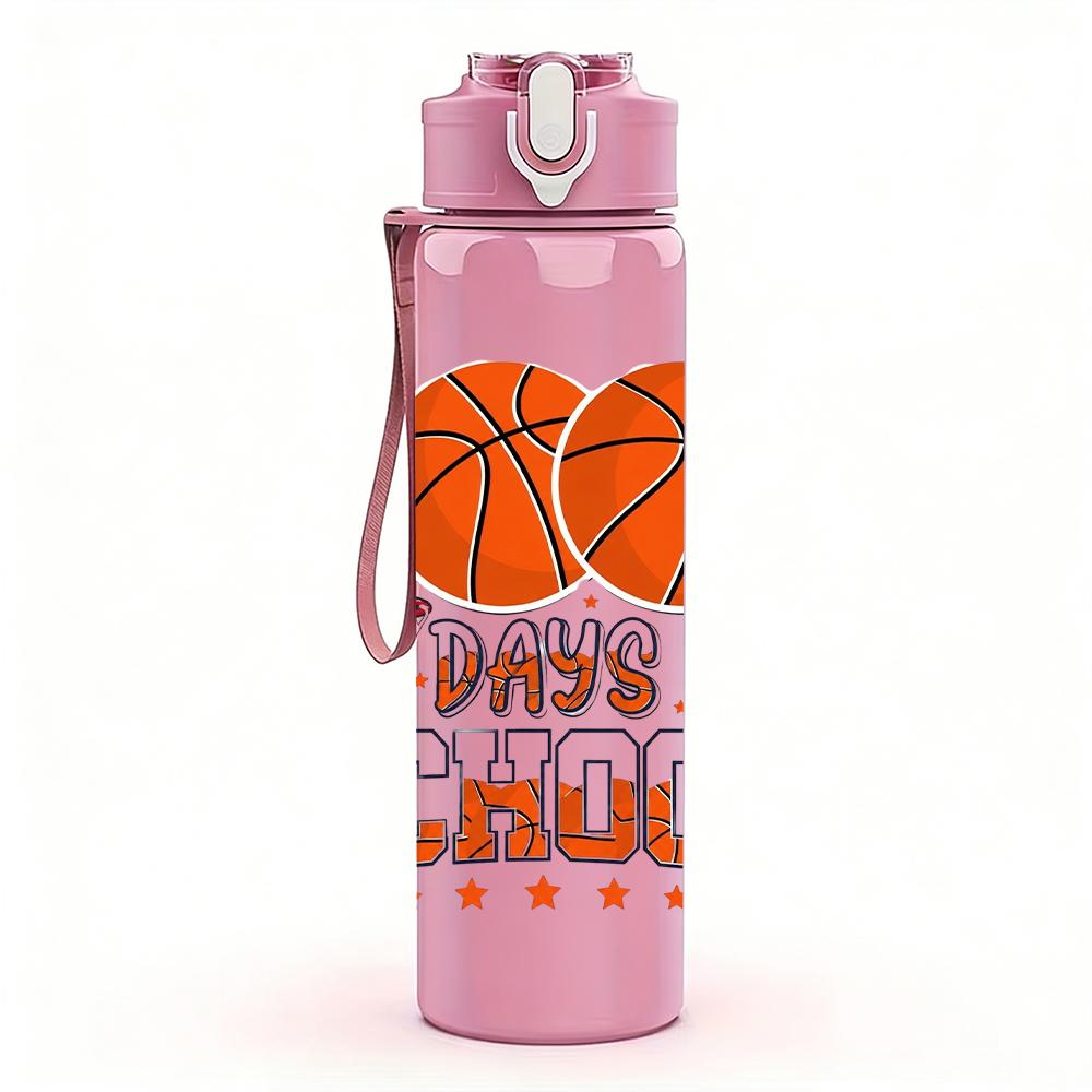 1PC Hundred Days School Basketball Text 750ml Color Plastic Water Bottle Leakproof Flip Straw Lid For Sports Office Home Use