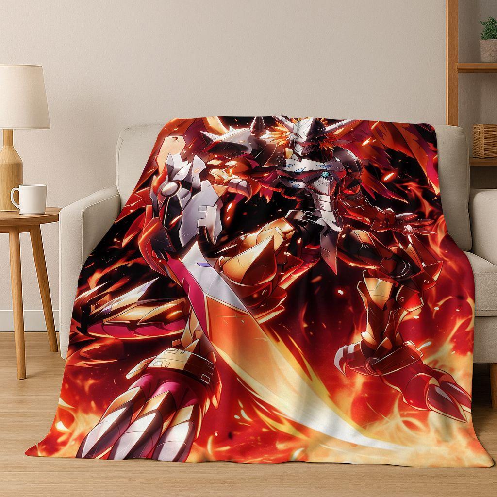 Retro Digimon Adventure Angewomon Agumon Cartoon Flannel Blanket,Cozy Soft Throw Blanket for Home Bedroom Bed Sofa Cover Kids