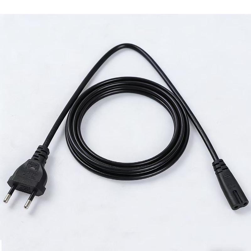 Euro Two-Pin Figure-Eight Power Cord, 2-Core, 0.75mm², AC Plug.