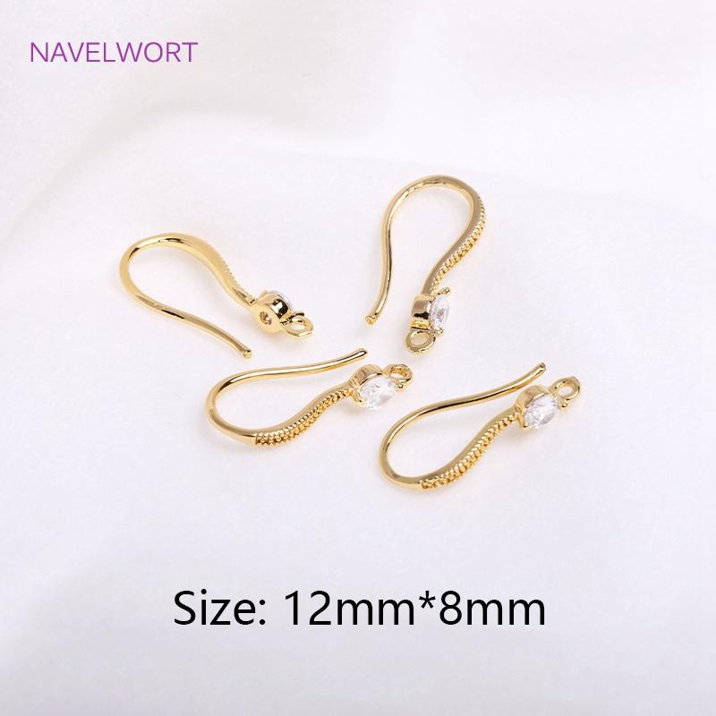 Inlaid Zircon Earring Hooks Components 18K Gold Plated Ear Hook For DIY Earring Making Supplies Pearl Earring Accessories