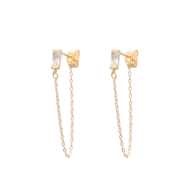 Lunne 14K Baguette Chain Drop Earrings (14K Gold) A12