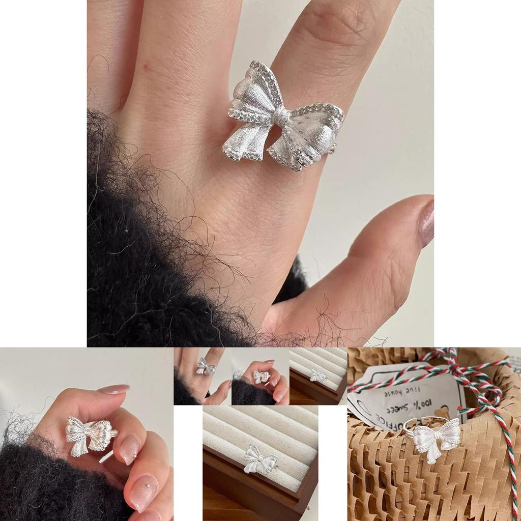 Exquisite Adjustable Copper Bowknot Ring With Dazzling Zircon For Women