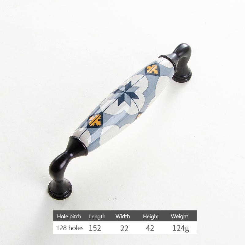 Nordic Style Blue Flower Ceramic Cabinet Pulls Non-slip Furniture Handles Knobs for Drawer Wardrobe Home Decor