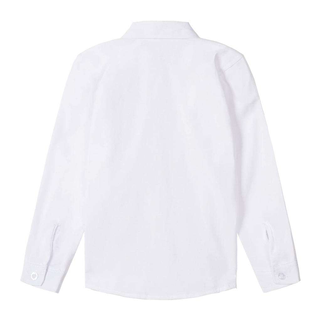 LSMUDKINGDOM Kids' Boys' Long Sleeve Oxford Button-Down Shirt, White, Size 140, Solid Color