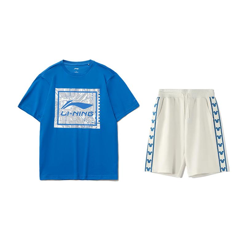 

Li-Ning Fashion Logo Print Round Neck Top Comfortable Versatile Skin-Friendly Shorts Casual Sports Suit Unisex sets AHSUA15-3+YKSV129-1 S