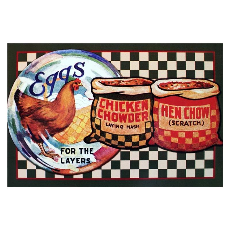Chicken Rooster Hen Coop Egg Retro Vintage Metal Plate Decoration Wall Home Decor Tin Metal Sign Poster For Farmer New Year