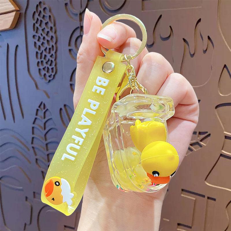 Oil Little Yellow Duck Keychain Pendant Cute Cartoon Couple Car Key Chain Bag Pendant Small Gift opp bag packaging