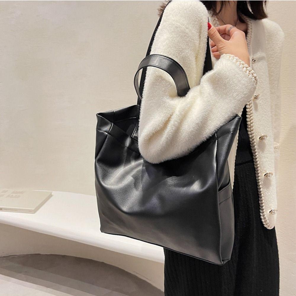 Magnetic Buckle Large Capacity Handbag Vertical Square Portable Shoulder Bag  College Student