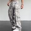 Lente en zomer nieuwe grijze camouflage overall heren en dames Amerikaanse high street multi-pocket losse rechte broek