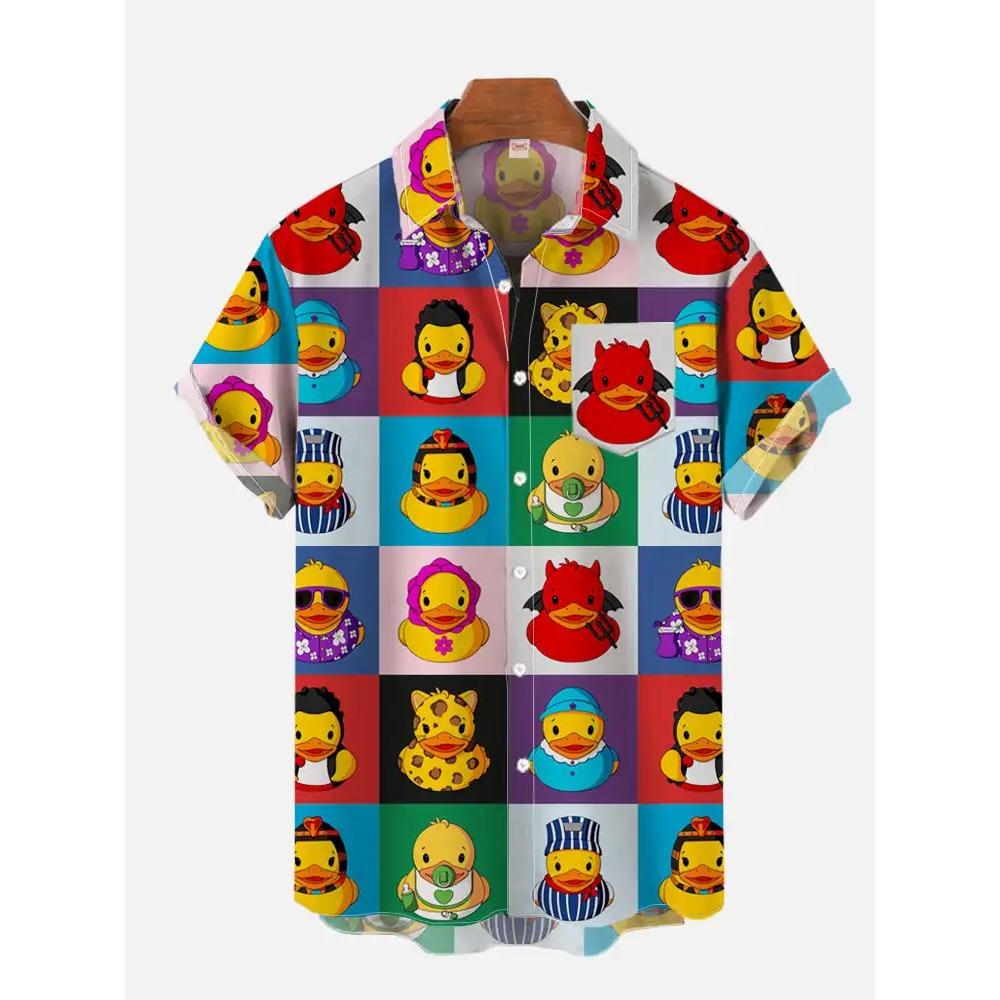 2026 Men's Summer New 3D Printed Reachy Duck Pattern Hawaiian Shirt Casual Printed Floral Short Sleeve Hawaiian Tropical Tops