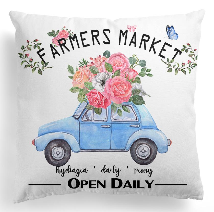 New Spring Flower Pillowcase Easter Bicycle Small Truck Peach Leather Velvet Printed Home Pillowcase