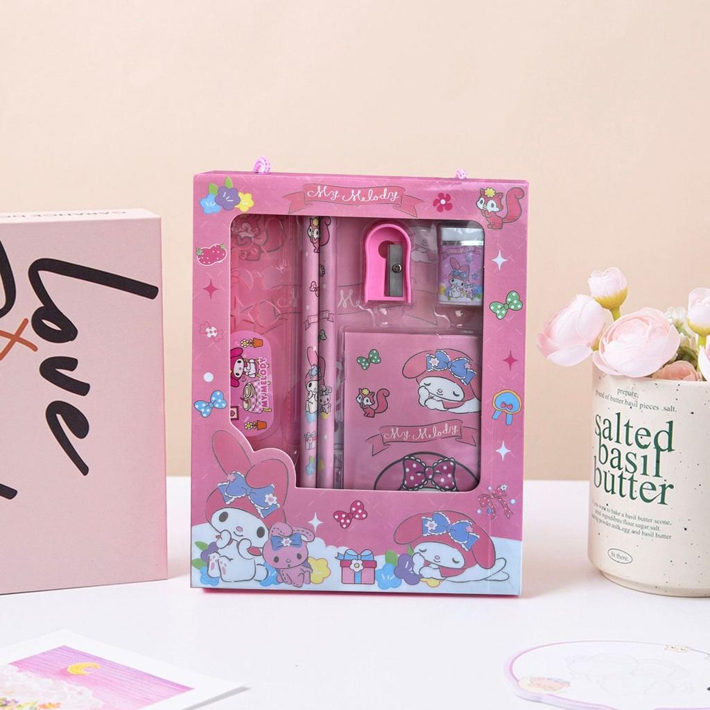 Sanrio Kuromi Melody Hello Kitty Handheld Stationery Collection Anime Cartoon Pencil Ruler Notebook Kid Educational Present Holiday Prize