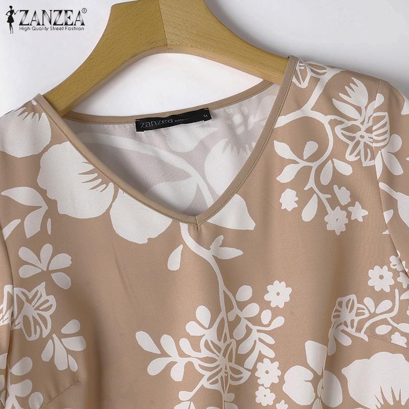 ZANZEA Women Vintage Elastic Waist Printed V-Neck Short-Sleeved Tops Pants Two Piece Sets