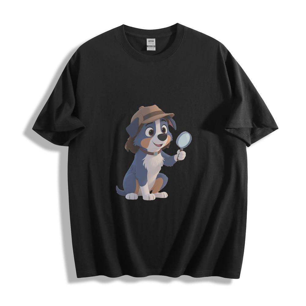 

Cartoon Detective Dog with Magnifying Glass Graphic T-Shirt M