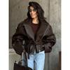 PU Leather Jacket for Women Zipper Turn-down Collar Loose Fashion Coat Luxury Brown Street Motorcycle Overcoat Top